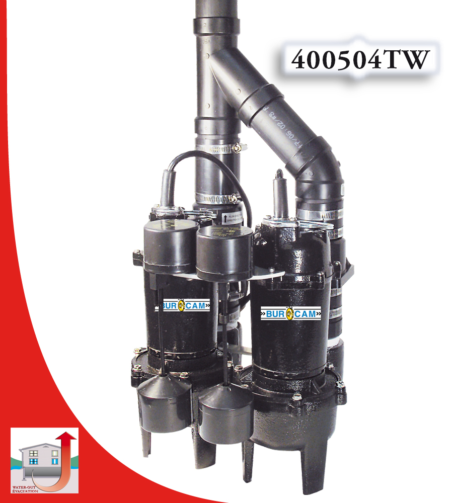 BURCAM 401447P 1.0 HP Système complet de pompe pour broyeur avec bac à eaux  usées 24 x 24, noir